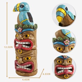 EPTUEGA Solar Tiki Statue-Totem Pole-Tiki Bar - 12.32 inch Tall Tiki Decorations for Outdoor, Patio, Balcony, Yard, Backyard,Lawn Ornament
