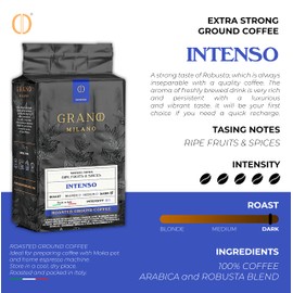 Grano Milano Ground Coffee 750g, Intenso Arabica and Robusta, Dark Roast Intensity 5/5 Extra Strong Coffee, Made in Italy