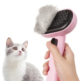 aumuca Cat Brush with Release Button, Cat Grooming Brush for Long or Short Haired Cats, Cat Hair Brush for Shedding Cat Comb for Pets Removing Loose Fur and Massage, Pink