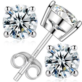 Tunzug Moissanite Stud Earrings DF Color Brilliant Round Cut Lab-Made Diamond Earrings 18K White Gold Plated 925 Sterling Silver Friction Base Diamond Earrings Men Women Jewelry