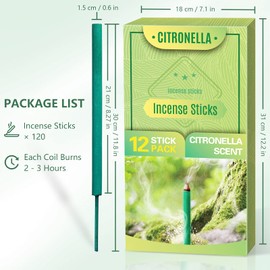 LA BELLEFÉE Incence Sticks Citronella Incence Stick Lemongrass Sticks 12 Sticks Per Box for Outdoor, Garden, Patio & Camping