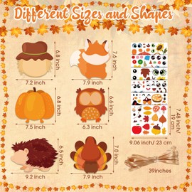 Pasimy 24 Sets Thanksgiving Crafts Kits DIY Fall Autumn Ornaments Turkey Scarecrow Pumpkin Owl Sticker Crafts Autumn Harvest Crafts Bulk Art Sets for Thanksgiving Party Favors Home Classroom