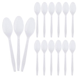 100 PCS Disposable Plastic Spoons, 6.1In White Disposable Teaspoons, Disposable Spoons, Disposable Plastic Cutlery for Dinners, Buffets, Take-Out, Catering, Food Services(White)