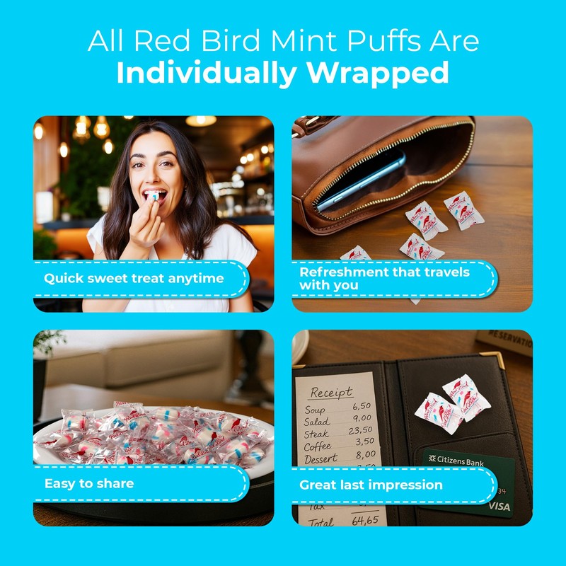 Red Bird Cotton Candy Flavored Candy, Puff Mints Individually Wrapped,