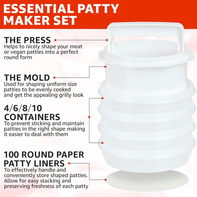 Mission Gallery Hamburger Press Patty Maker - 4 in1, Burger