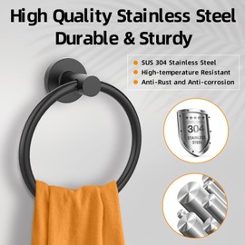 Matte Black Towel Ring 2Pack, SUS304 Stainless Steel Hand Towel Holder for Bathroom Kitchen, Modern Style Towel Hanger, Thicken Ring Towel Holder, Towel Rack Round Wall Mounted