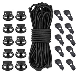 YAARUJEE Rubber Cord 2.5mm×10m, Cord End and Cord Stopper Each 10pcs, Outdoor Rubber, Elastic Rope, Cord Lock, Plastic, Cord Fastener, Replacement, Repair for Clothing, Athletic Wear, End Spring