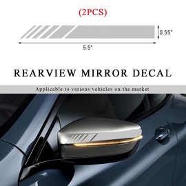 KVAEY 2 PCS Car Rear View Mirror Stickers, Automotive Anti-Collision Side Mirror Stripes Decals, Side Rear View Mirror Reflective Graphics for Vehicle, Exterior Car Accessories (Gray)