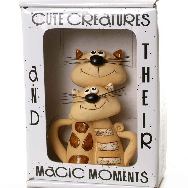 EnigmaSupplies Whimsical Ceramic Tabby Cat Duo Embracing a Heart