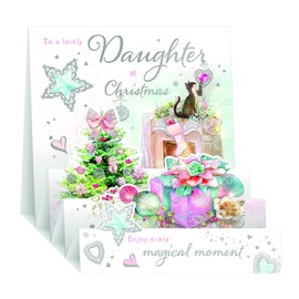Noel Tatt Daughter 3D Pop Up Christmas Card, Single - Christmas Cards 2024 with Magical Moments Cat Design and Special Finishes - Eco-Friendly Xmas Cards with Envelope