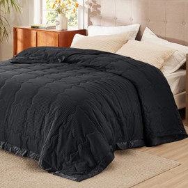 Bedsure Lightweight Blanket for Summer King Size - Down Alternative Blanket with Satin Trim for Bed, Light Summer Throw Black, 108x90 Inches