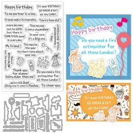 ORIGACH Inside Birthday Sentiments Stamps and Dies for Card Making Snarky Birthday Blessing Words Clear Stamps and Cutting Dies for Scrapbooking DIY Crafting Decorative