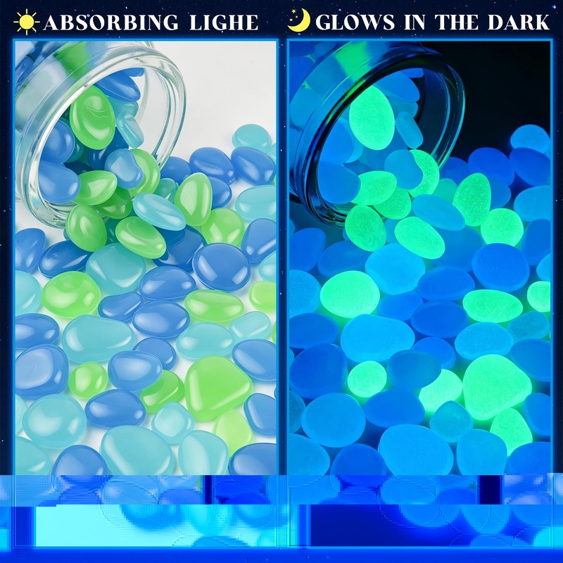 900Pcs Mixed Size Glow in The Dark Pebbles Glowing Rocks