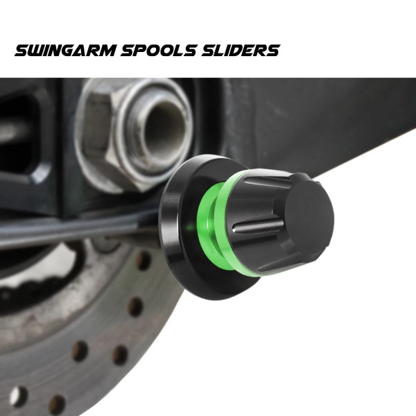 MC Motoparts Green L-Sonic 10MM Rear Paddock Stand Spools For