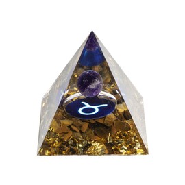 Erliway 12 Zodiac Orgone Crystal Pyramid, Natural Amethyst Crystal Ball for Taurus Zodiac, 2" Orgone Healing Pyramid for Positive Energy Stress Reduce Healing Meditation Attract Wealth Lucky