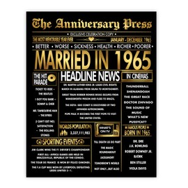 Stuff4 Gold 60th Anniversary Poster Unframed - Golden Married In 1965 Newspaper - Happy 60 Wedding Anniversary for Men Women Vintage Gifts Back In 1965, 8x10 Inch Anniversaries Posters