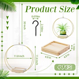 Geelin 4 Pack Plant Hanger with Wood Base Hanging Window Planter Boho Macrame Hanging Plant Holders for Indoor Outdoor Window Wall Ceiling Home Decoration, Pot & Plant Not Included (Gold)