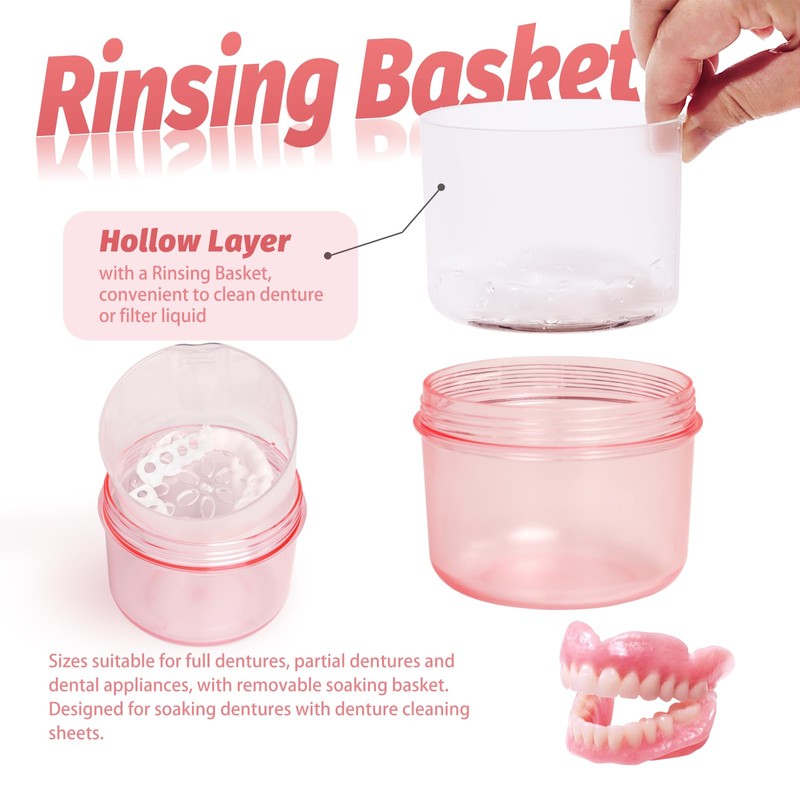 Uouovo Leak Proof Denture Bath Cup Large Denture case Retainer