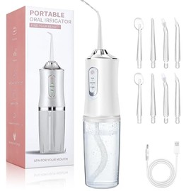 RONSXY Irrigador Bucal, Hilo Dental de Agua Inalámbrico con 8 Puntas y 3 Modos, 280 ml Limpieza Dental Portátil, Resistente al Agua IPX7, Water