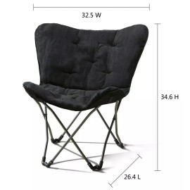 Mainstays Soft Folding Butterfly Chair Portable Faux Fur Microsuede Cushion Lounge Black
