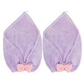 VOCOSTE 2pcs Hair Drying Towels, Triangular Hair Towel Wrap for Women, Absorbent Hair Turban Towel, Bow Hair Drying Cap for Straight Short Hair, Purple