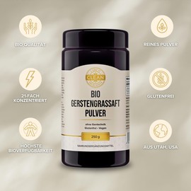 I-like-it-Clean® - Bio-Gerstengrassaft-Pulver - 250 g - aus mineralstoffreichen Böden aus Utah (USA) - vegan, ohne Hilfsstoffe, glutenfrei, ohne Gentechnik - in Deutschland abgefüllt