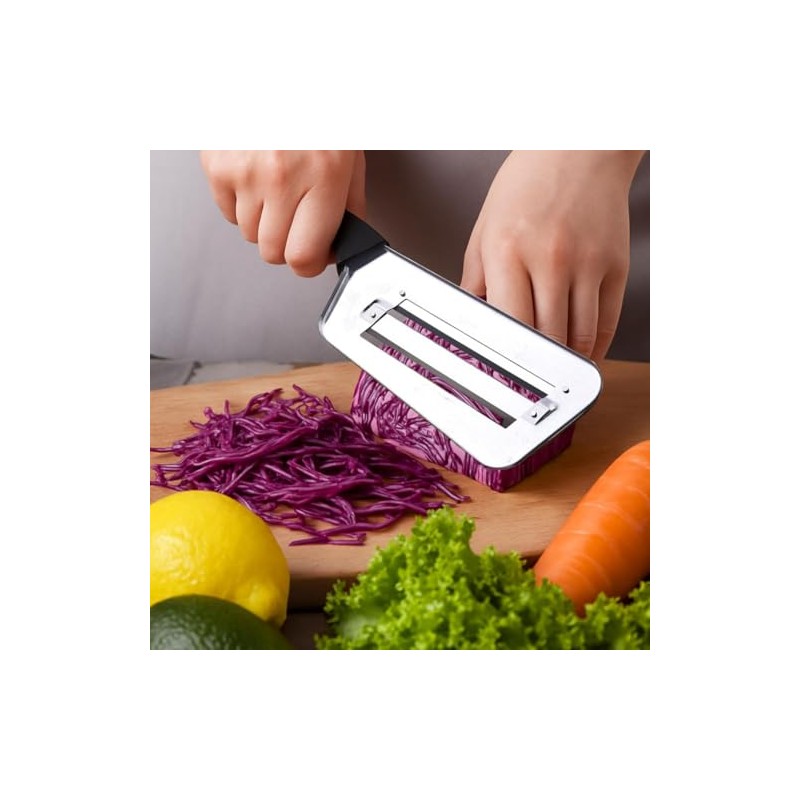 Cuchillo Triturador Repollo Verdura Doble Hoja Acero Inoxidable, 1pz Negro