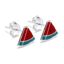 Sterling Silver Enamel Watermelon Stud Earrings