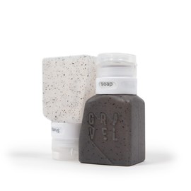 Gravel Soft - Botellas de silicona de viaje de 3 onzas, a prueba de fugas (paquete de dos unidades) aprobadas por la TSA (motas transparentes y manchas grises)