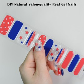 Semi Cured Gel Nail Strips 4th of July Patriotic Extra Long Salon-Quality Gel Nail Stickers Independence Day Long Lasting Nail Wraps for Women Short Nails (Liberalism P11)