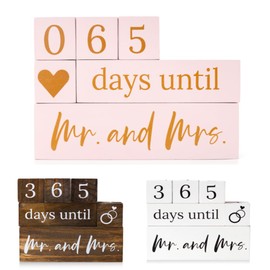 Wedding Countdown Blocks for Bride, Mr and Mrs Wooden Countdown Calendar, Engagement Gift for Her, Blush and Gold Wedding Decor, Days Until Sign, Bridal Shower Gift Keepsake