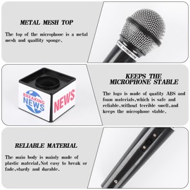 News Reporter Costume Accessories Set News Microphone Prop News Reporter Microphone Prop Press Pass Microphone Prop Costume Glasses for Career Day Party Black