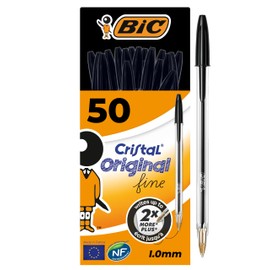 Bic CMBLK-B50 Large Capacity Ballpoint Pen, Crystal, Medium, 0.04 inch (1.0 mm), Oil-based, Black, Pack of 50