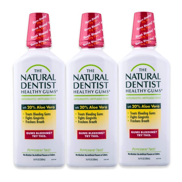 The Natural Dentist Healthy Gums Mouth Wash, Peppermint Twist, 16.9 Ounce Bottle (Pack of 3)