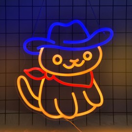 Whfobfe Cowboy Cat Neon Sign Led Neon Light Neon Signs for Wall Decor USB Powered Led Neon Signs for Room Decoration