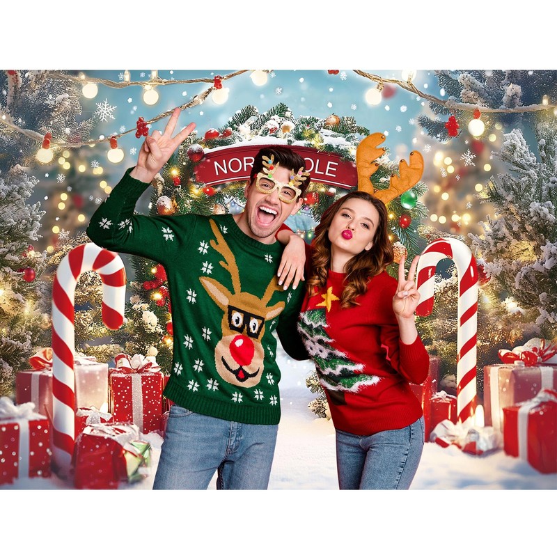 Rieetmk Christmas Backdrop - Winter Snow Scene with Candy Canes