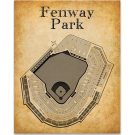 Fenway Park Seating Chart - Boston Baseball Stadium 28x36 Unframed Print Poster - Vintage Blueprint Old Parchment-Like Look, Retro Sports Memorabilia Decor for Fans, Game Room, Man Cave, or Bar