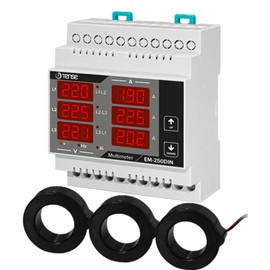 Tense Elektronik EM-250DIN Installation Meter Multimeter for Measuring Current (2A-250A), Voltage and Frequency in 3-Phase Networks - DIN Rail Digital Grey Black Red