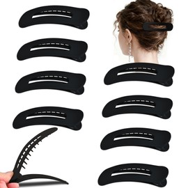 8 Pcs Flat Hair Clips for Women - Large Matte Flat Claw Clips for Thin Hair, Stylish Hair Accessories for Daily Styling（Matte Black)