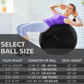 Fitvids Unisex Adult 34-inch, XXL Exercise Ball, Black, 78-85cm XXL US