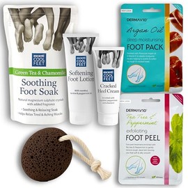 FREYPAC Foot Care Pedicure Bundle, 6 Piece Set with Foot Soak, Scrub, Lotion, Heel Repair Cream, Pumice Stone