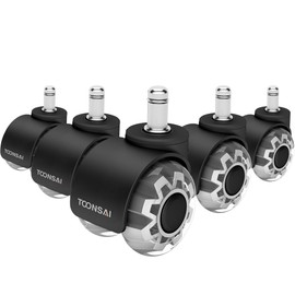 2 Inch Replacement Office Chair Wheels for IKEA Chairs, (Stem 3/8-7/8"), Set of 5, 880LB(400kg) Capacity, Quiet Rubber Caster Wheels for Hardwood Floors.