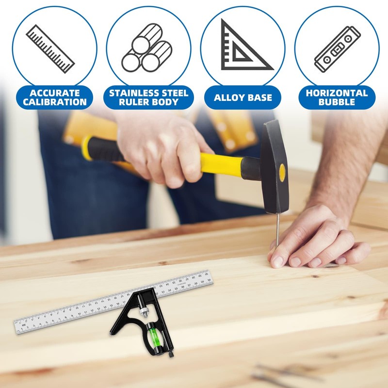Combination Square Stainless Steel Angle Square, 90 Degree Thickened Multi-Functional