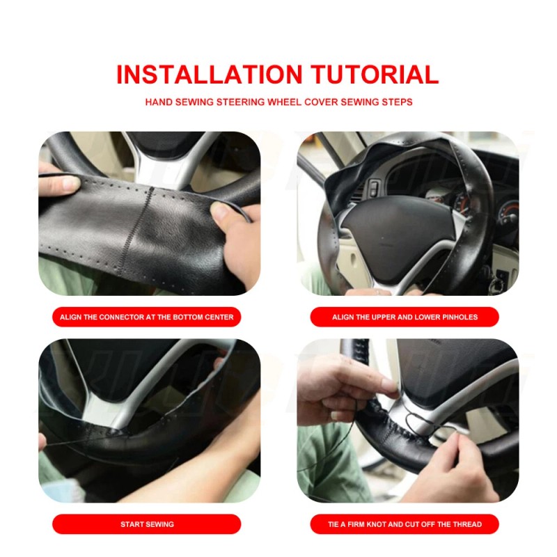 XWQHJW For 2013-2016 FORD ESCAPE Black Leather Steering Wheel Cover