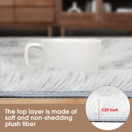 Gogrinliv Fluffy Shag Area Rug, Modern 5.2x7.5FT Rugs for Bedroom, Non-Slip Floor Carpet for Living Room, Soft Plush Area Rugs for Dorm, Nursery, Study Room, Dressing Room Tie-Dyed Light Grey