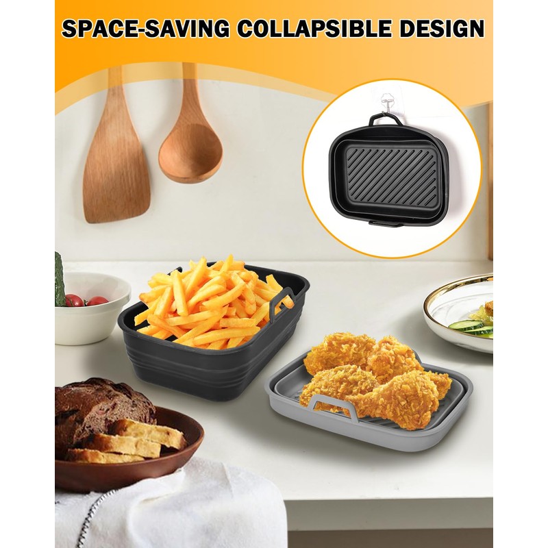 Air Fryer Silicone Liners Collapsible 2-Pack for bella 6Qt(5lb) Slim