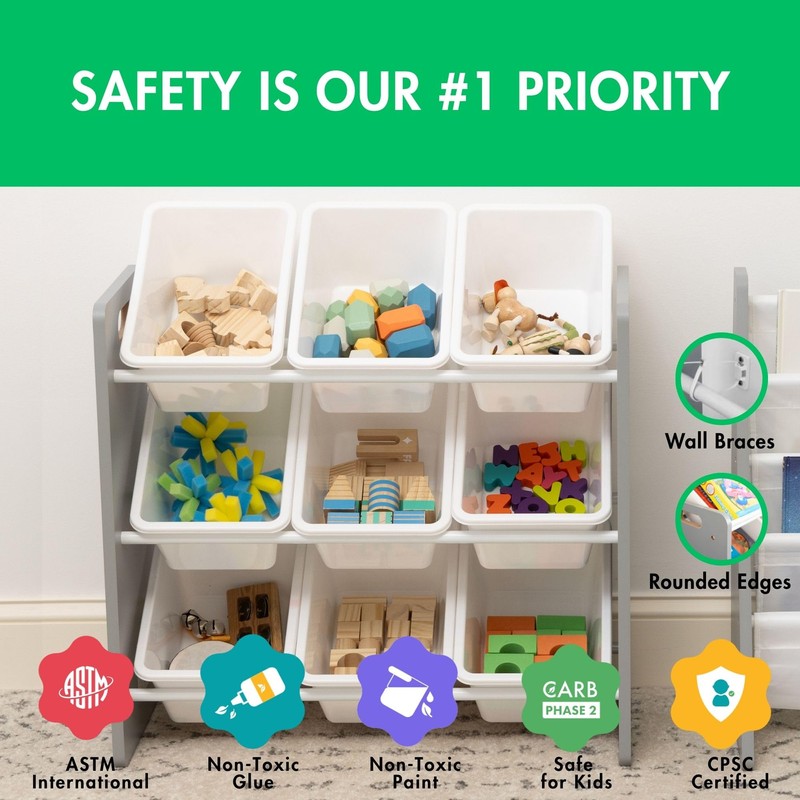 Humble Crew 9-Bin Toy Organizer – Inspire Grey with White