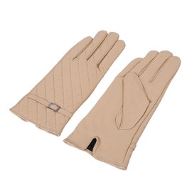 Premium Women's Quilted Winter Thermal Soft Leather Gloves, Beige M/L