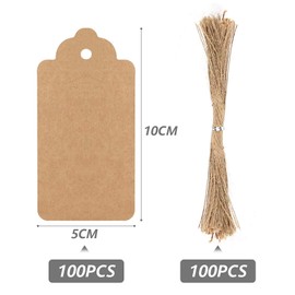 HAKACC Brown Gift Tags, 100 PCS 10 x 5cm Kraft Gift Tags Brown Paper Tags with String for Present Christmas Decorations