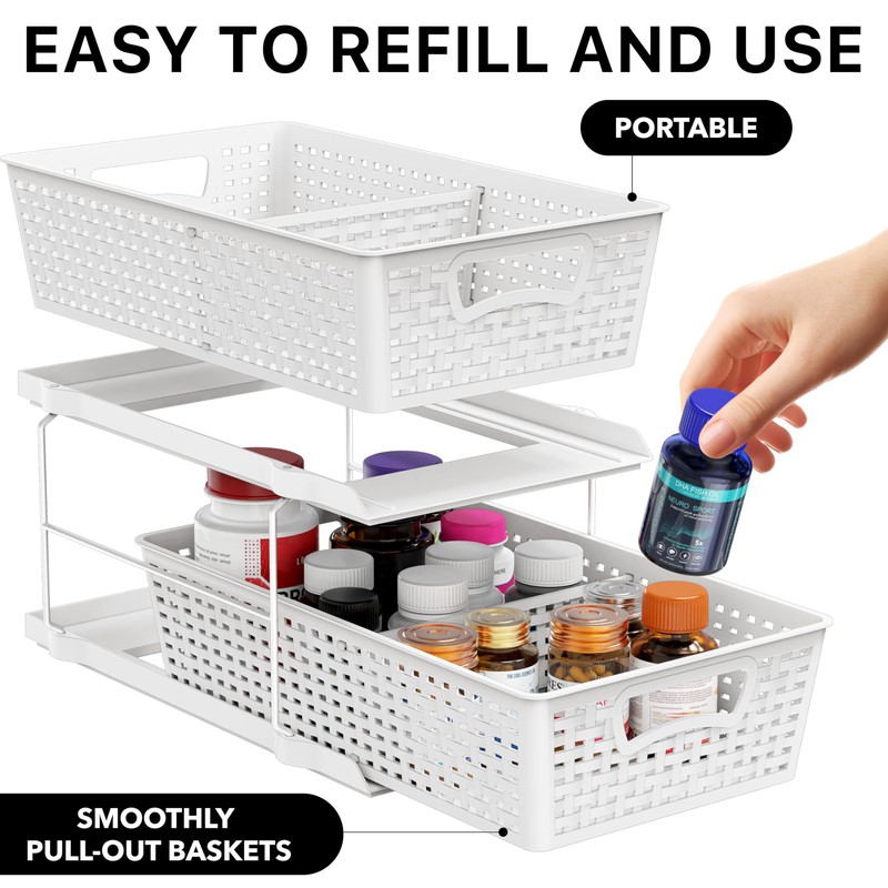 Simple Houseware 2 Tier Bathroom Organizer Tray Pull-Out Sliding Drawer,